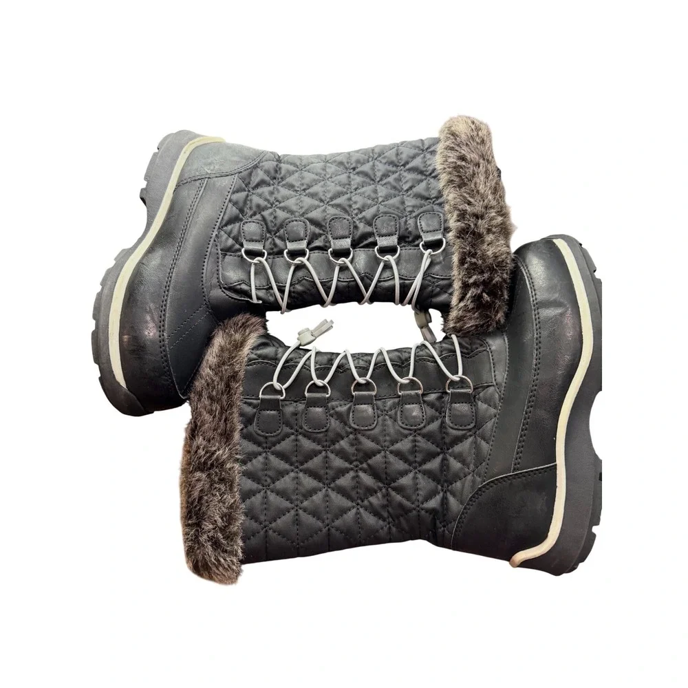 Lands' End Girls Black Quilted Faux Fur Snow Boots 3M Fits‎ Women 5 487526